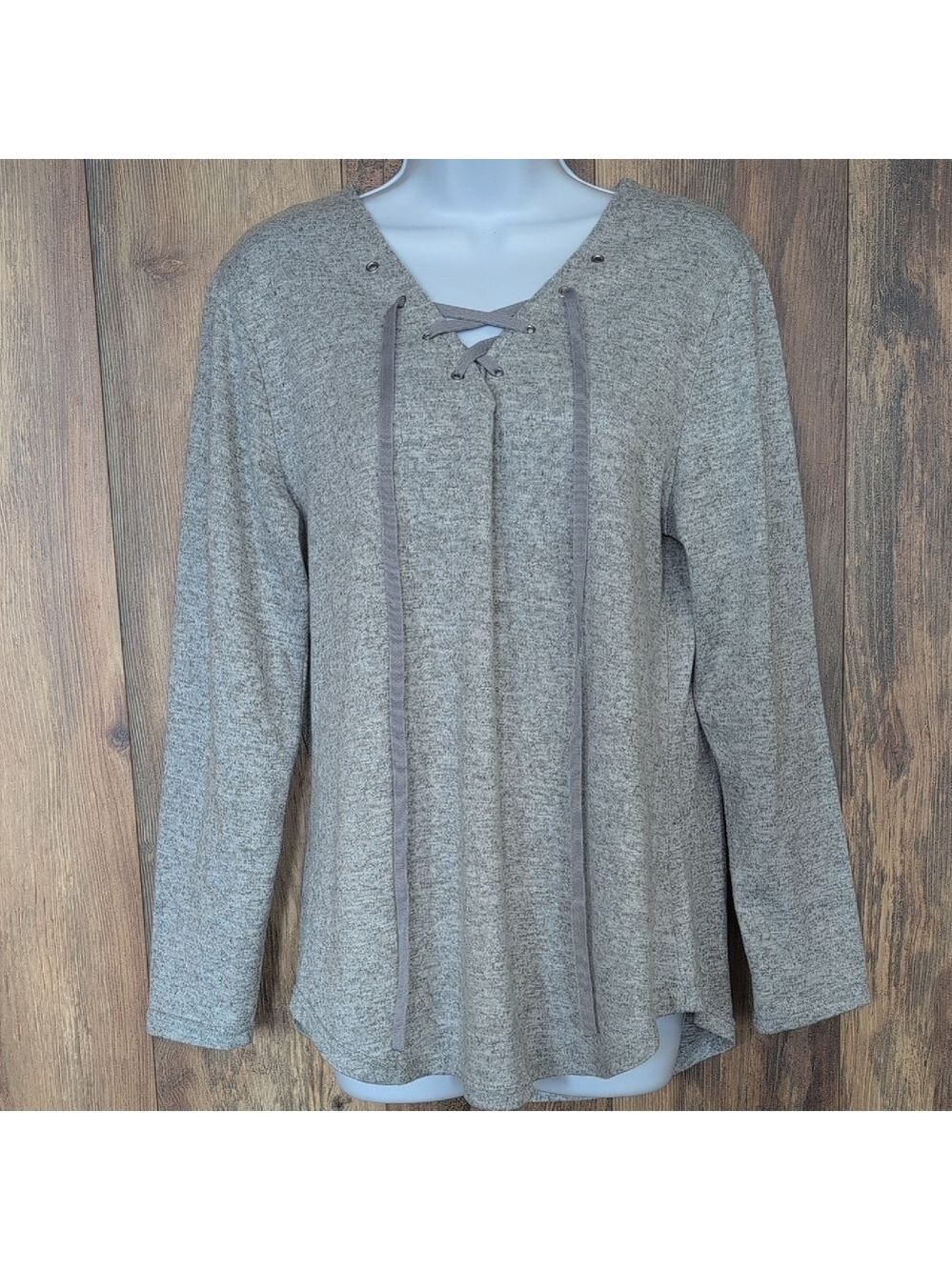 Cozy Heather Gray Lace-Up Women's Sweater L                                 P112